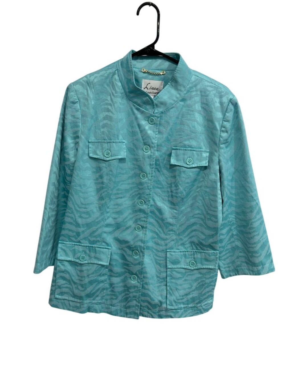 Linea By Louis DellOlio Large Turquoise Zebra Print Jacket Boho Chic Maximalist